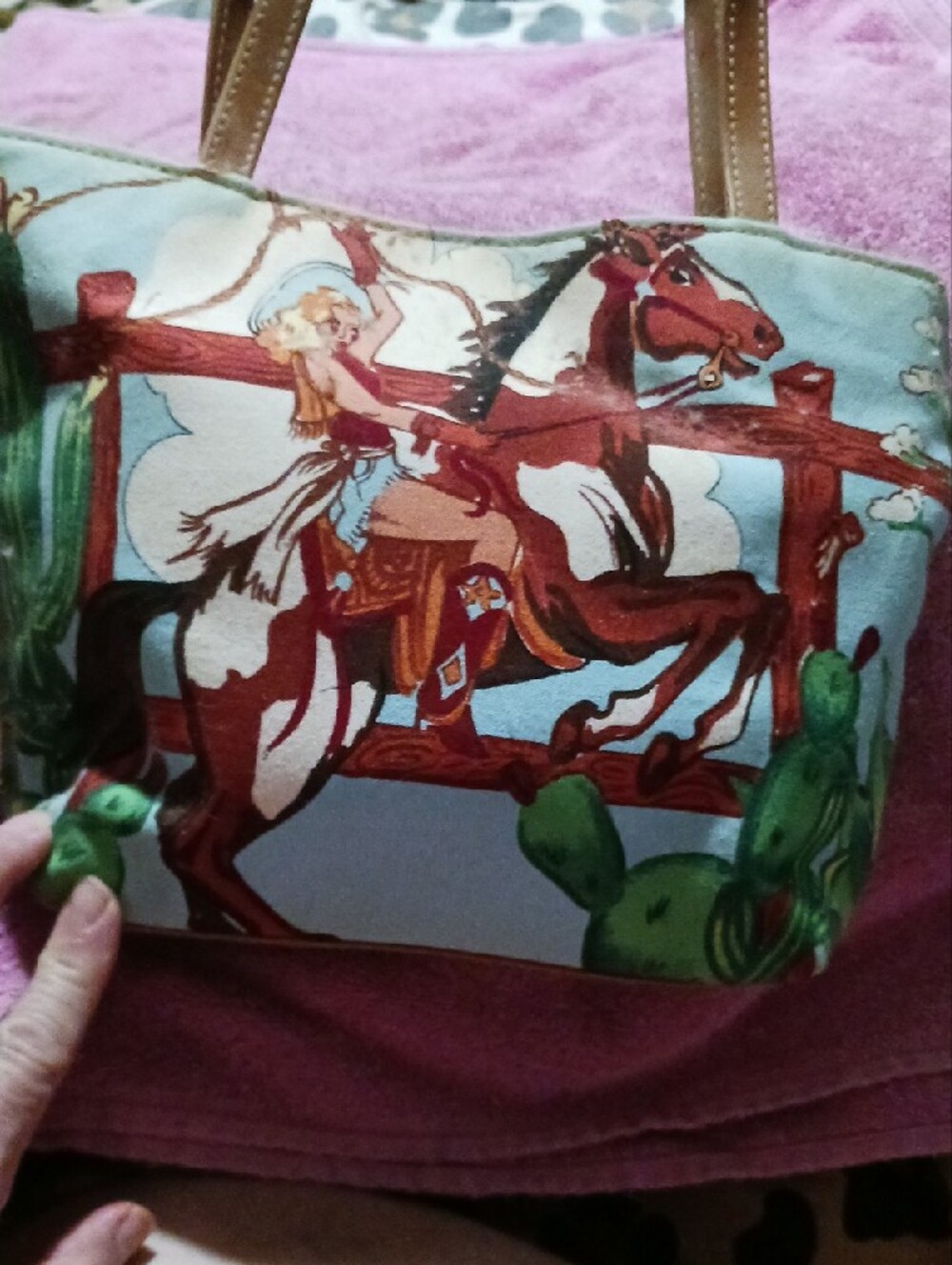 Western Horse and Cowgirl Print Small Bag NWT - Picture 4 of 16